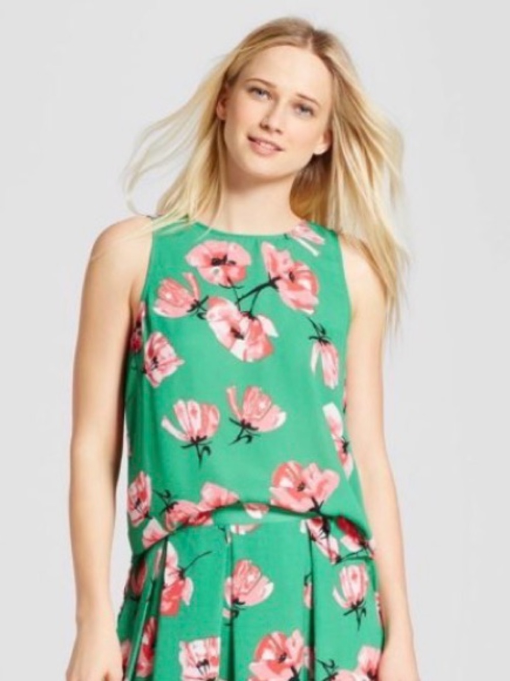 Who What Wear Floral Sleeveless High-Low  Top PTP 21” Green and Pink